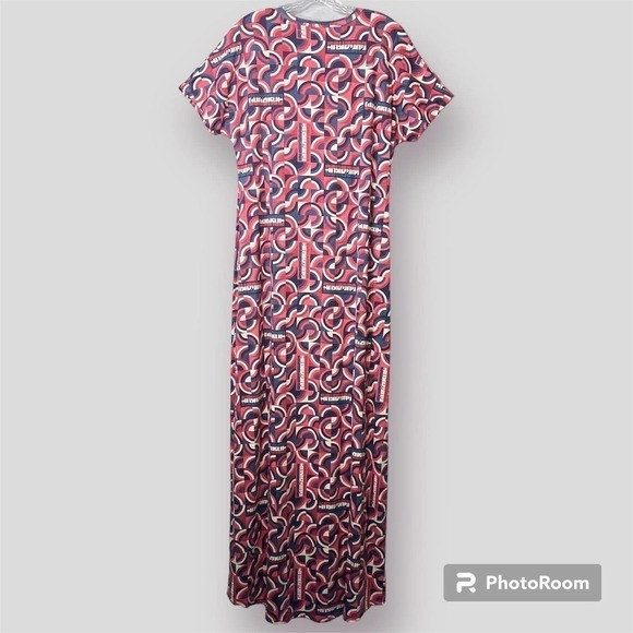 LULAROE Maria Maxi Dress Red White Blue Patriotic Spellout Retro Print Size M - Picture 15 of 16